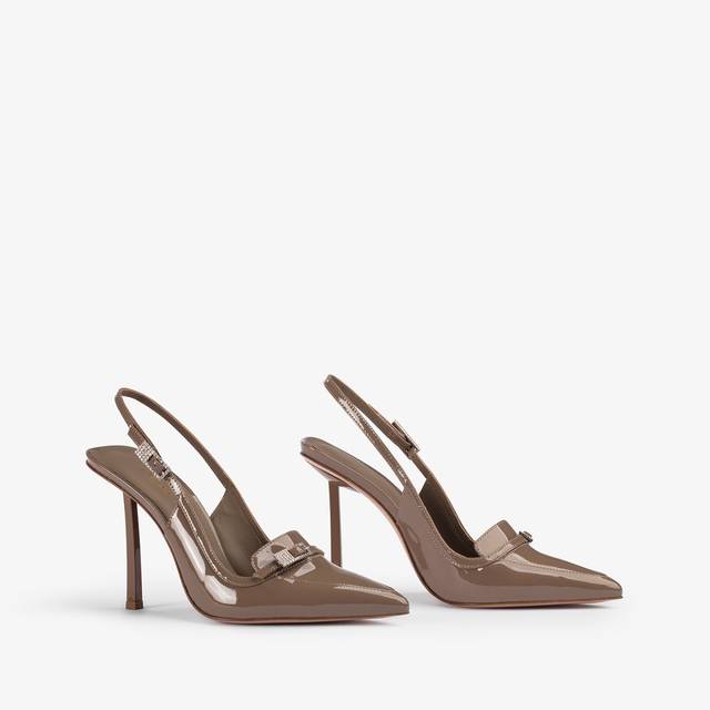 Le Silla Slingback mocassino vernice grigio sesamo Vendita