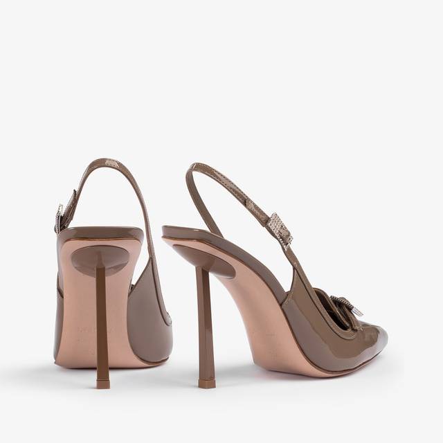 Le Silla Slingback mocassino vernice grigio sesamo Vendita