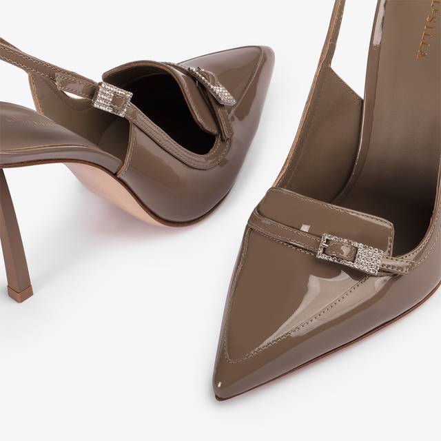 Le Silla Slingback mocassino vernice grigio sesamo Vendita