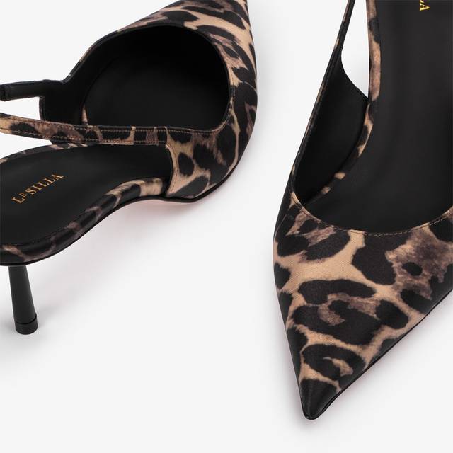 Le Silla Slingback raso stampa leopardata In Saldo