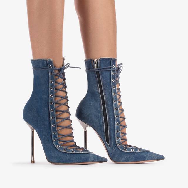 Le Silla Stivaletto con stringhe denim blu In Linea