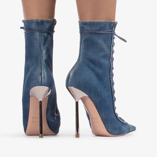 Le Silla Stivaletto con stringhe denim blu In Linea