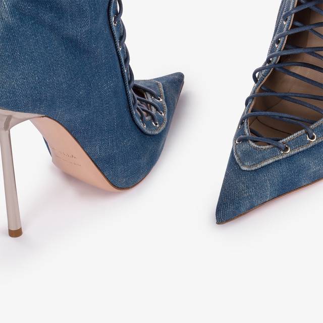 Le Silla Stivaletto con stringhe denim blu In Linea