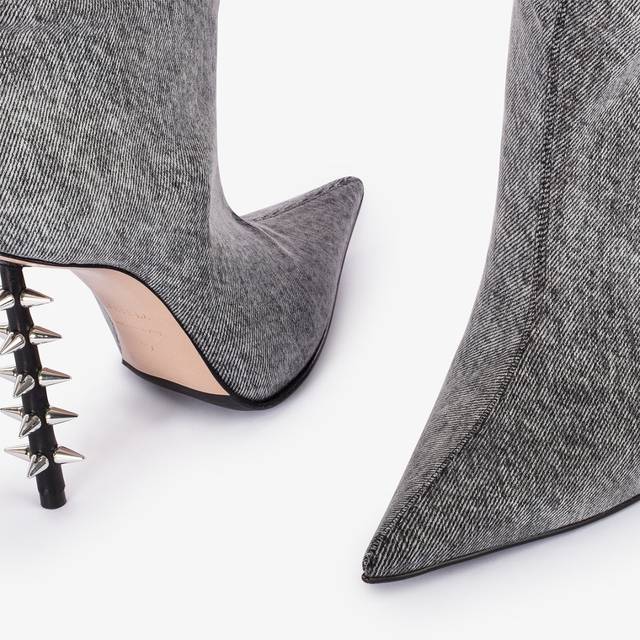 Le Silla Stivale sopra il ginocchio denim stretch nero con borchie Qualità