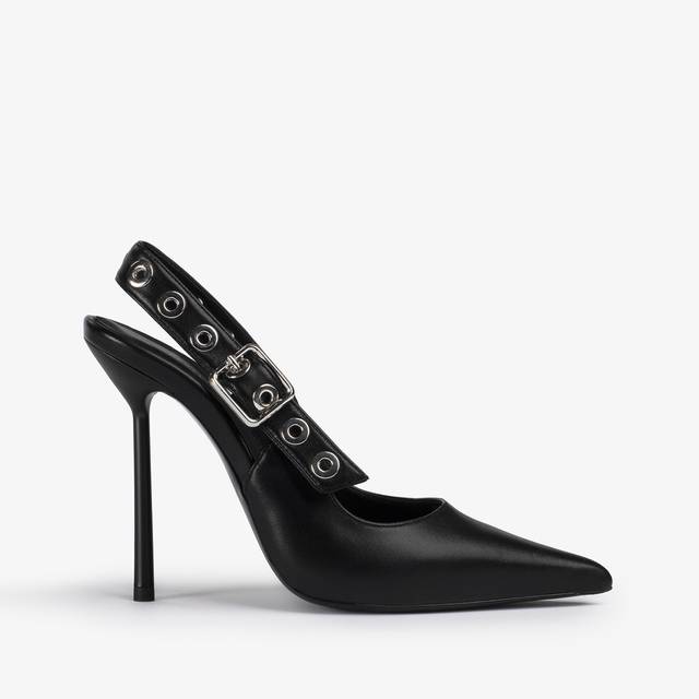 Le Silla Slingback pelle nera con occhielli argento Sottocosto