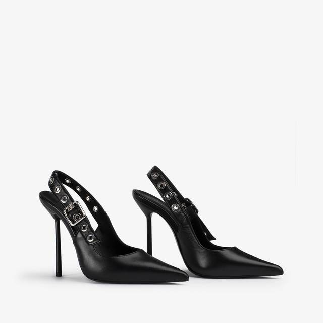 Le Silla Slingback pelle nera con occhielli argento Sottocosto