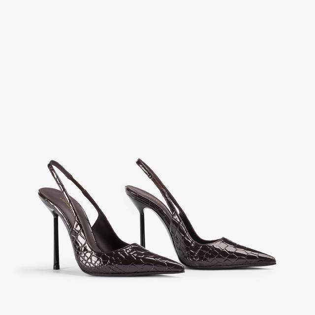 Le Silla Slingback stampa coccodrillo marrone fondente Novità