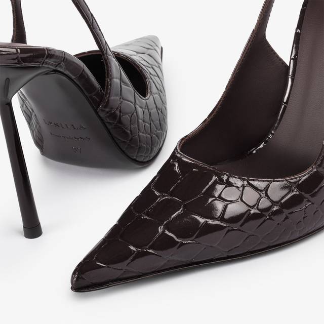 Le Silla Slingback stampa coccodrillo marrone fondente Novità