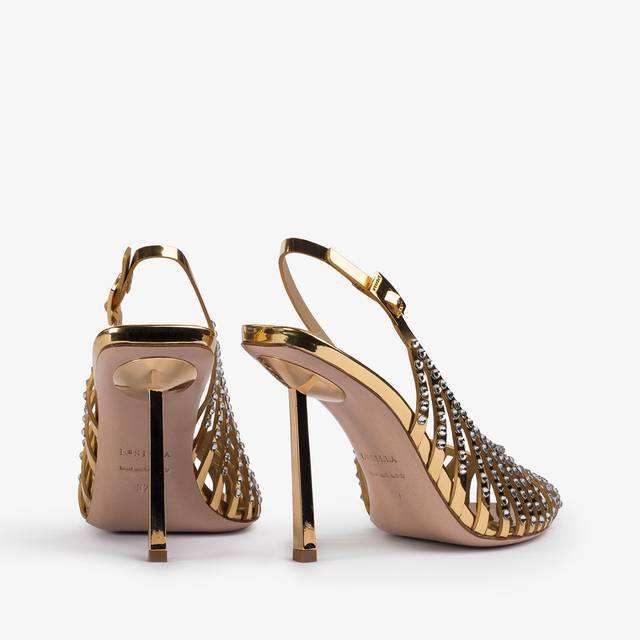 Le Silla Slingback gioiello con listini metallizzata oro pepita e Cristalli Ultimo giorno
