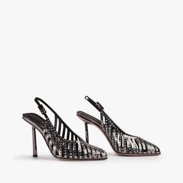 Le Silla Slingback gioiello con listini metallizzata peltro e Cristalli Offerta