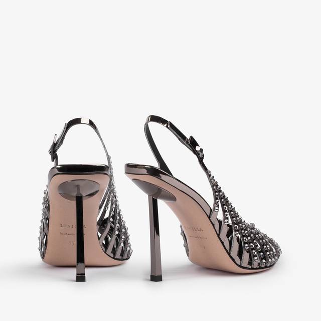 Le Silla Slingback gioiello con listini metallizzata peltro e Cristalli Offerta