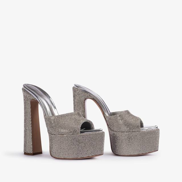 Le Silla Sandalo mule con plateau effetto pavé di Cristalli argento Offerte