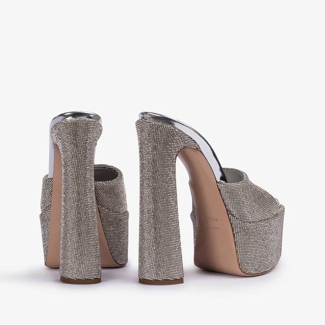 Le Silla Sandalo mule con plateau effetto pavé di Cristalli argento Offerte