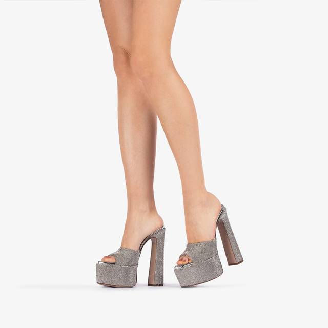 Le Silla Sandalo mule con plateau effetto pavé di Cristalli argento Offerte