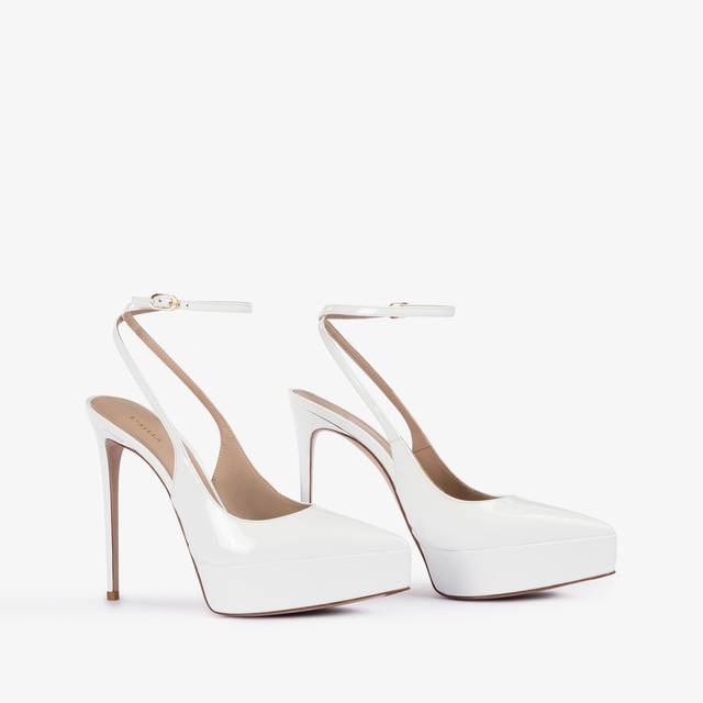 Le Silla Slingback con plateau vernice bianca Vendita Calda
