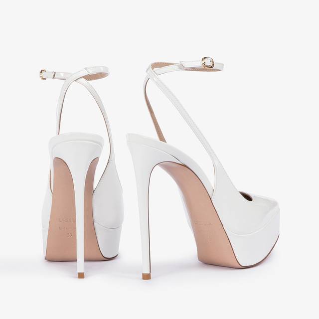 Le Silla Slingback con plateau vernice bianca Vendita Calda