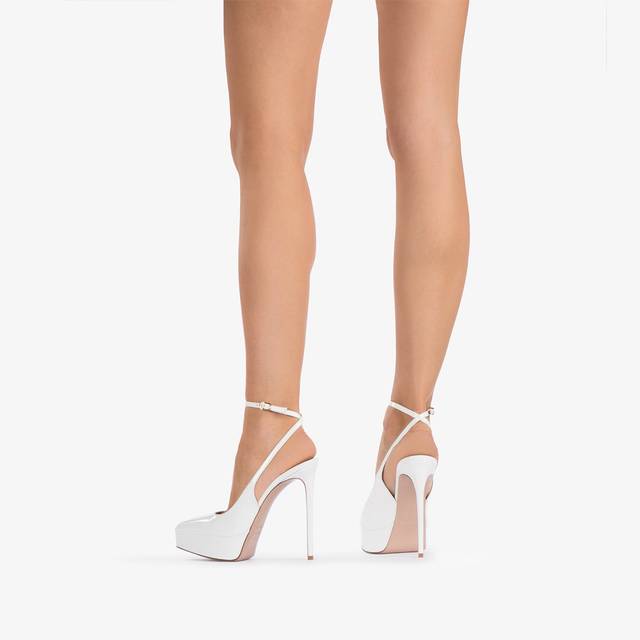 Le Silla Slingback con plateau vernice bianca Vendita Calda