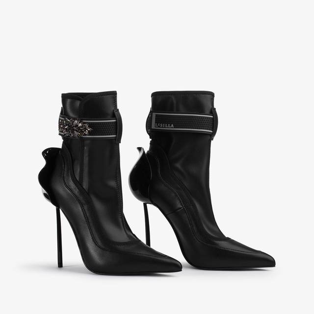 Le Silla Stivaletto pelle vegan nero con Cristalli argento 2025