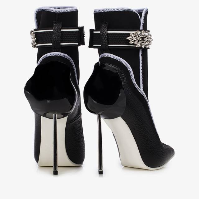 Le Silla Stivaletto pelle e tessuto nero con Cristalli argento Italy