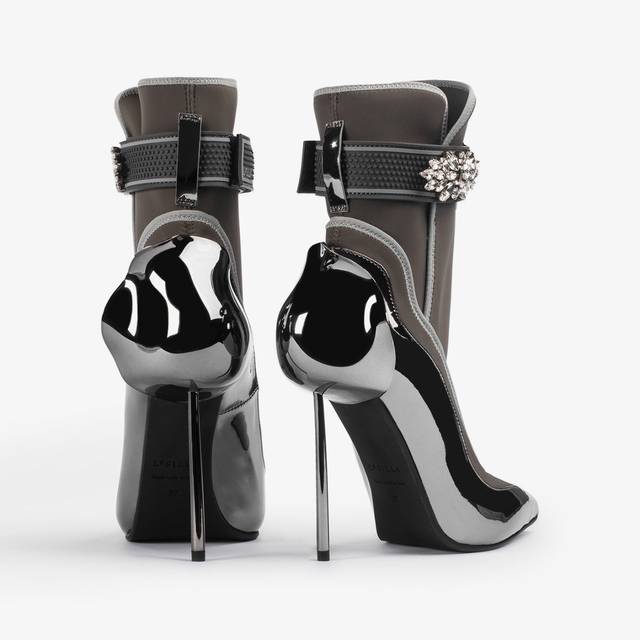 Le Silla Stivaletto metallizzato peltro con Cristalli argento Italia