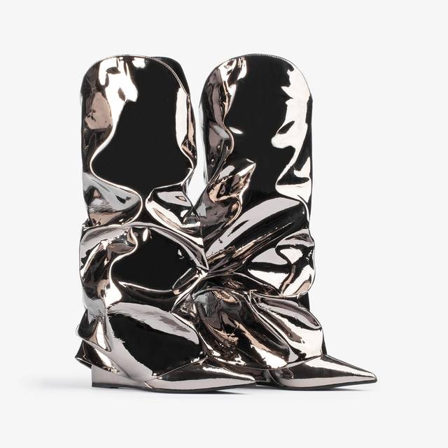 Le Silla Stivale al ginocchio d'ispirazione Western con risvolto metallizzato peltro 2025