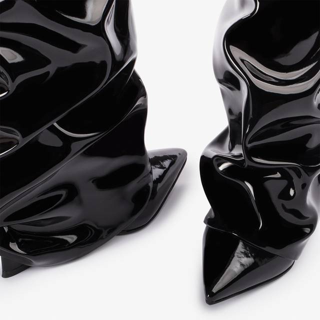 Le Silla Stivale al ginocchio d'ispirazione Western con risvolto vinile nero In Linea