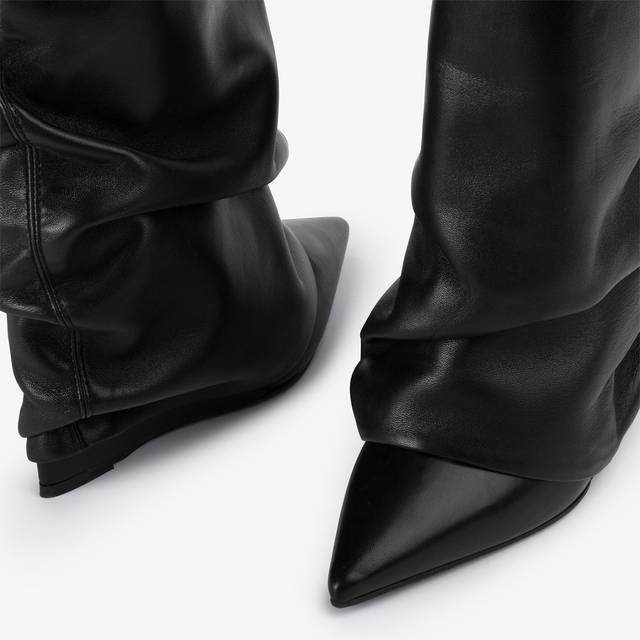 Le Silla Stivale al ginocchio d'ispirazione Western con risvolto nappa nero Nuovo