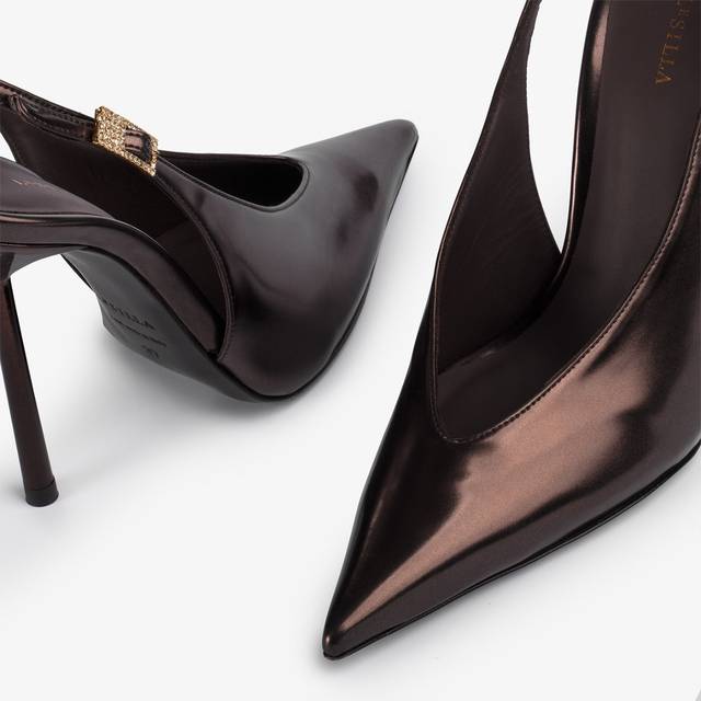 Le Silla Slingback metallizzata marrone fondente Consegna Veloce