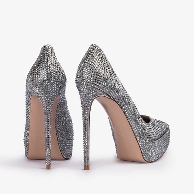 Le Silla Décolleté con plateau raso argento e Cristalli Shopping Online