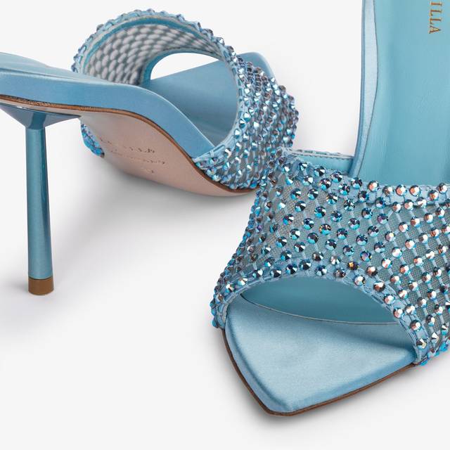 Le Silla Sandalo mule gioiello rete azzurro cielo con Cristalli Sottocosto