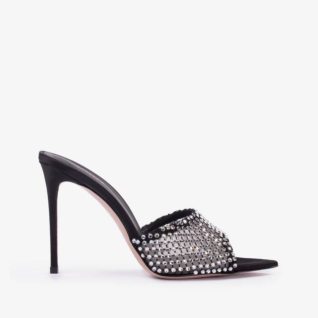 Le Silla Sandalo gioiello rete nero con Cristalli argento Presa