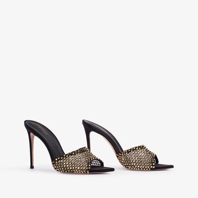 Le Silla Sandalo gioiello rete nero con Cristalli oro Sconto