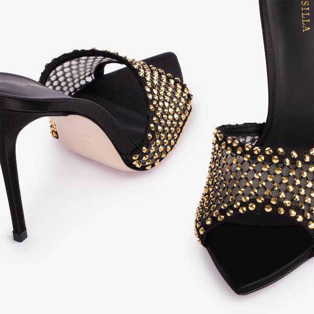 Le Silla Sandalo gioiello rete nero con Cristalli oro Sconto