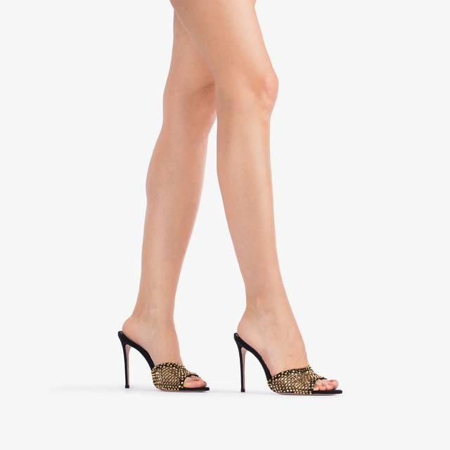 Le Silla Sandalo gioiello rete nero con Cristalli oro Sconto