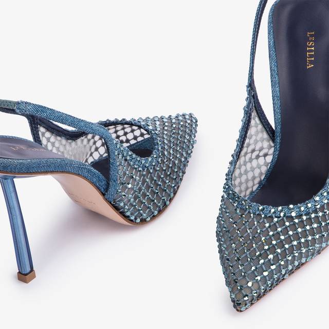 Le Silla Slingback gioiello rete blu denim Acquista Ora