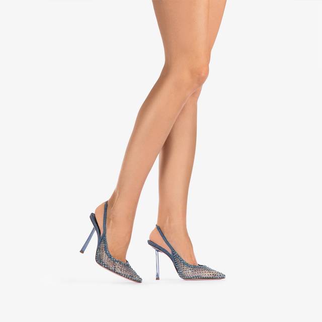 Le Silla Slingback gioiello rete blu denim Acquista Ora