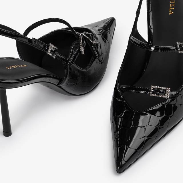 Le Silla Slingback con listini stampa coccodrillo nera Shopping Online
