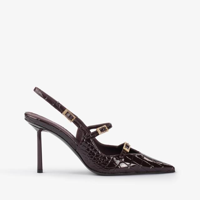 Le Silla Slingback con listini stampa coccodrillo marrone fondente Affare Del Giorno