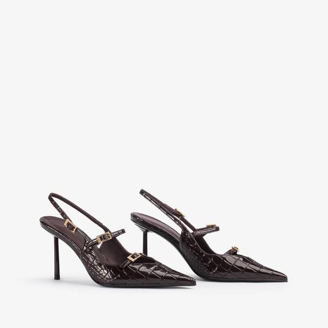 Le Silla Slingback con listini stampa coccodrillo marrone fondente Affare Del Giorno