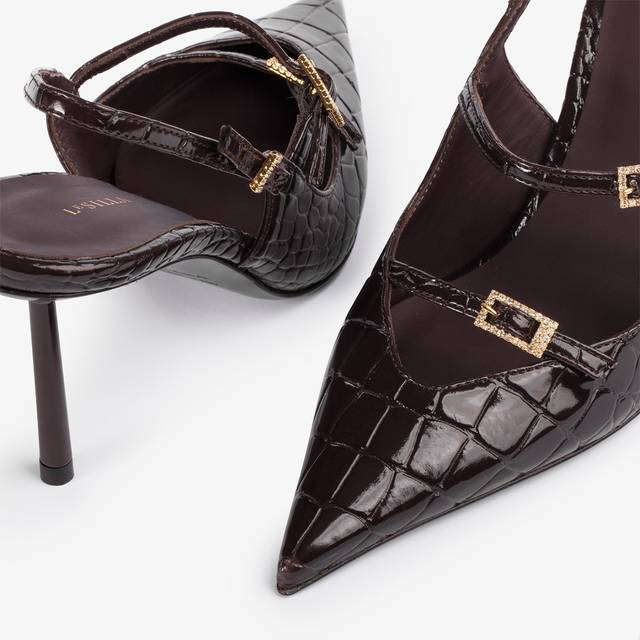 Le Silla Slingback con listini stampa coccodrillo marrone fondente Affare Del Giorno