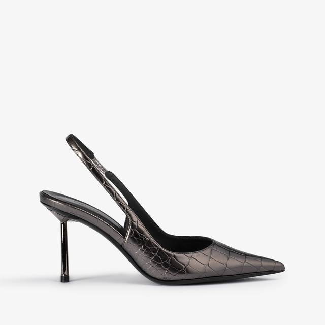 Le Silla Slingback stampa coccodrillo metallizzata peltro Prezzo Ridotto