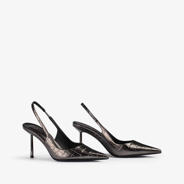 Le Silla Slingback stampa coccodrillo metallizzata peltro Prezzo Ridotto