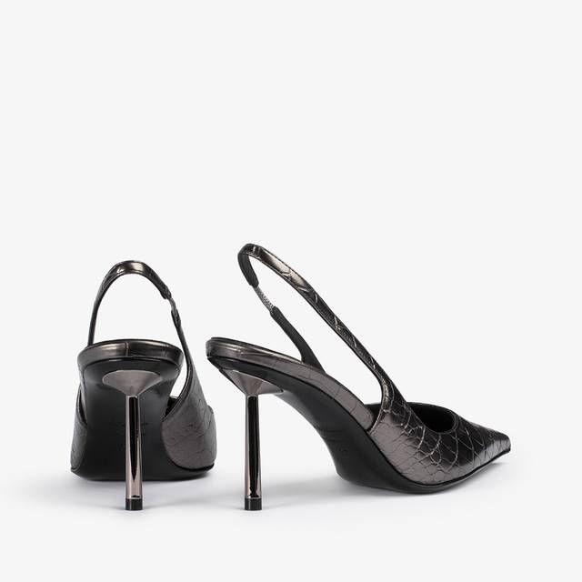 Le Silla Slingback stampa coccodrillo metallizzata peltro Prezzo Ridotto