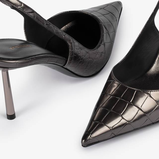 Le Silla Slingback stampa coccodrillo metallizzata peltro Prezzo Ridotto