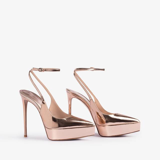 Le Silla Slingback con plateau metallizzata oro rosa Economico
