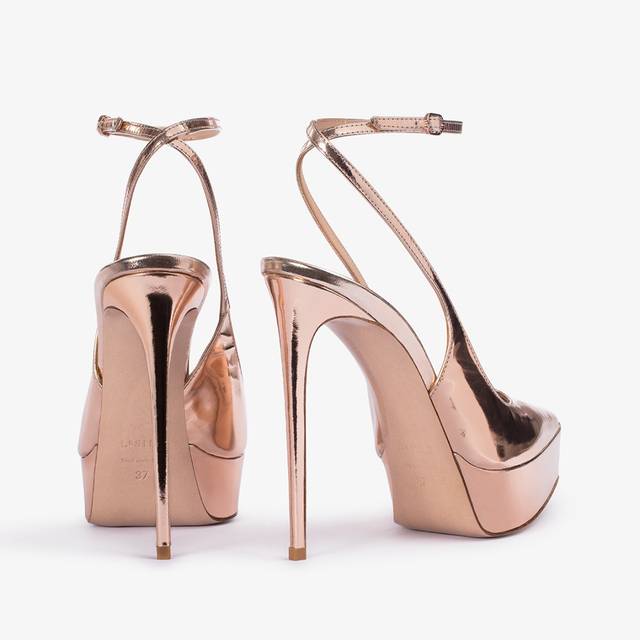 Le Silla Slingback con plateau metallizzata oro rosa Economico