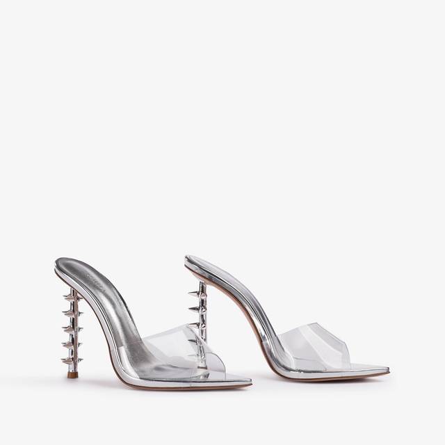 Le Silla Sandalo mule plexy argento con borchie Fino al 60% di sconto