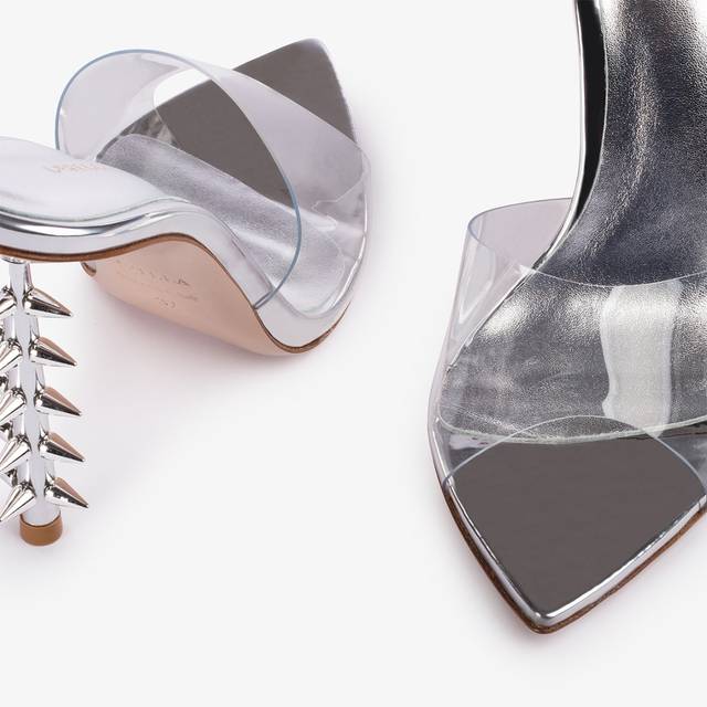 Le Silla Sandalo mule plexy argento con borchie Fino al 60% di sconto