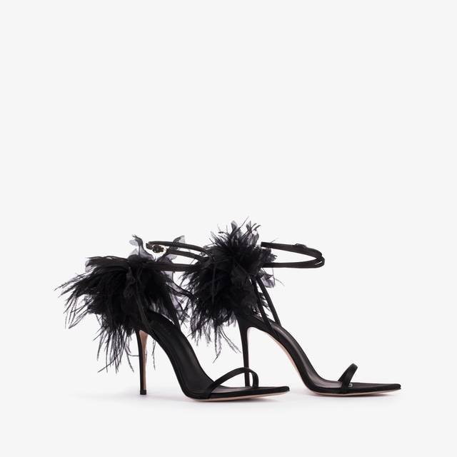 Le Silla Sandalo fiore raso nero In Linea