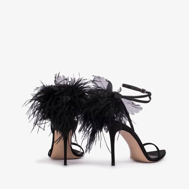 Le Silla Sandalo fiore raso nero In Linea